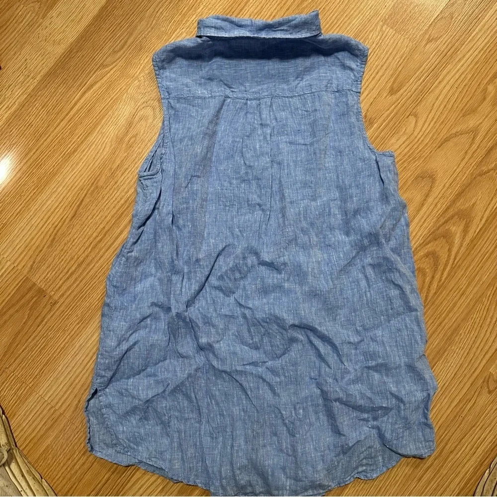 Jones & co 100% linen sleeveless blue casual baggy button down shirt size medium